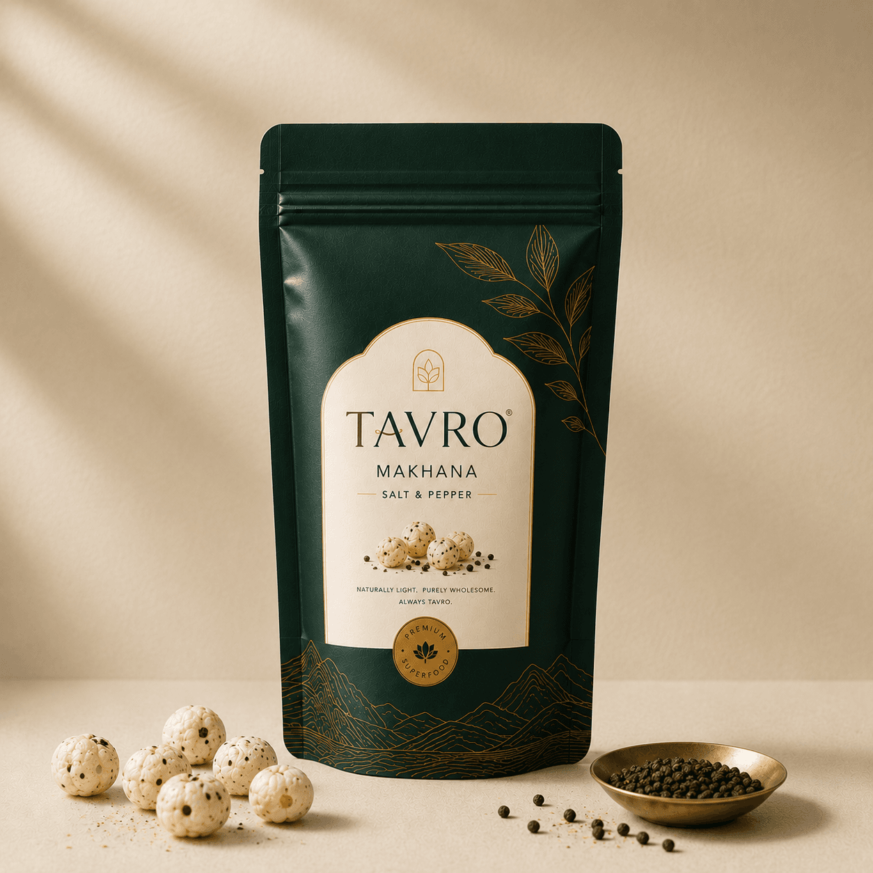 Salt & Pepper Makhana packaging